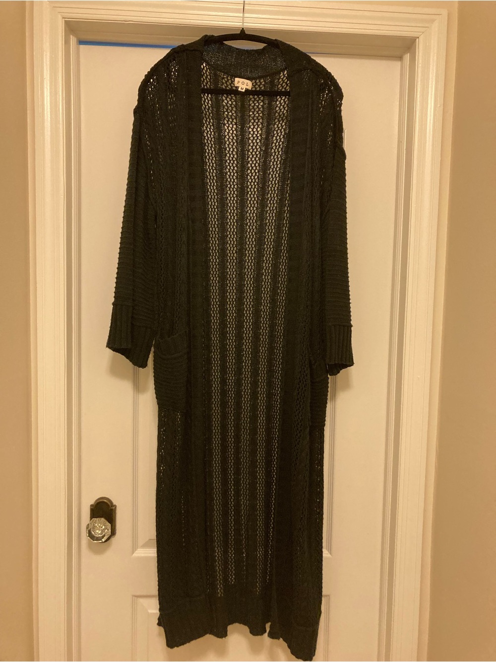 POL Black Open-Weave Duster Cardigan MST270